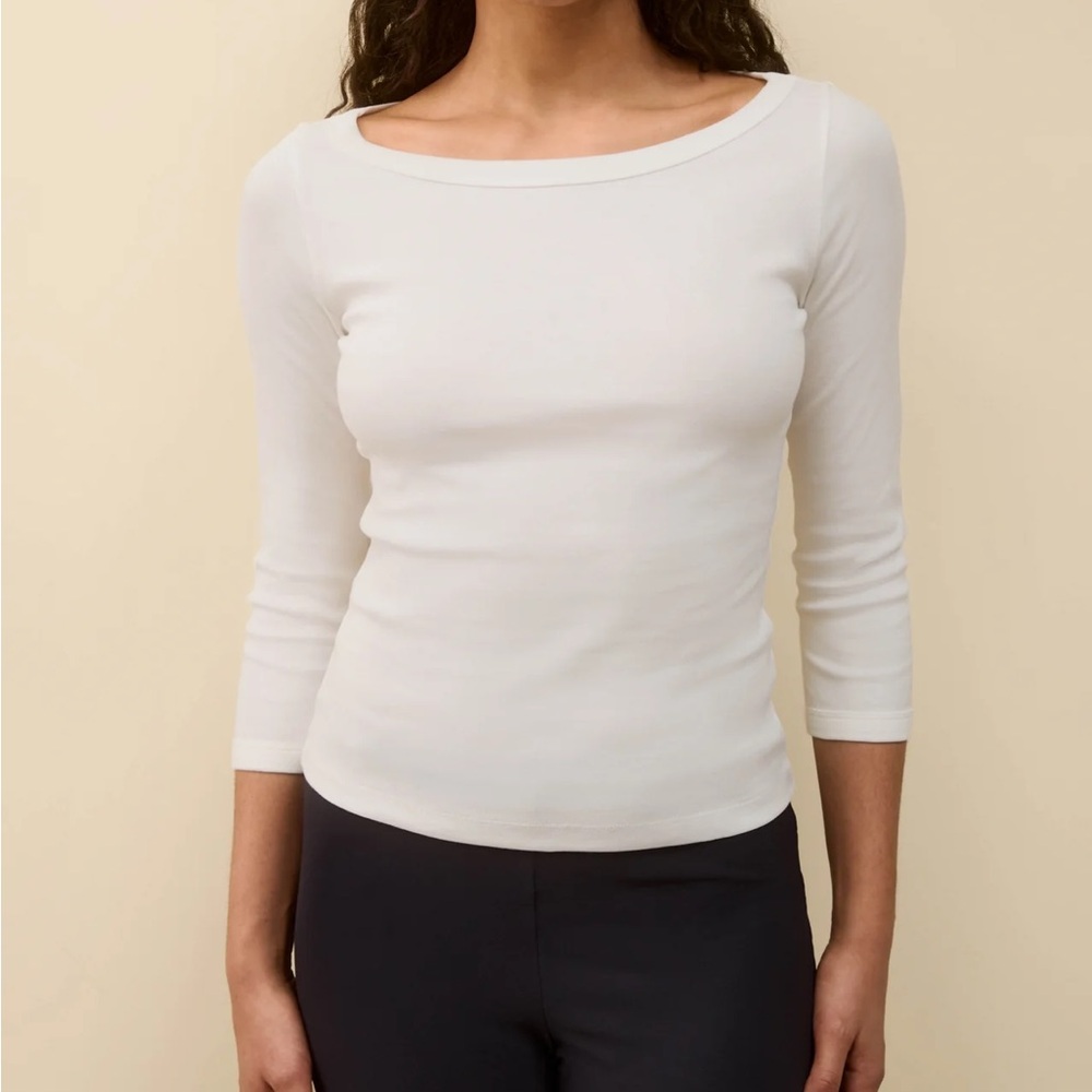 FLORE FLORE Steffi Boatneck Cotton White 3/4 Sleeve Top Size S